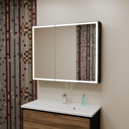 Зеркало-шкаф Bau Elite 100х80 Black Edition Soft touch, LED, сенсор, розетка, черный, оборачиваемый